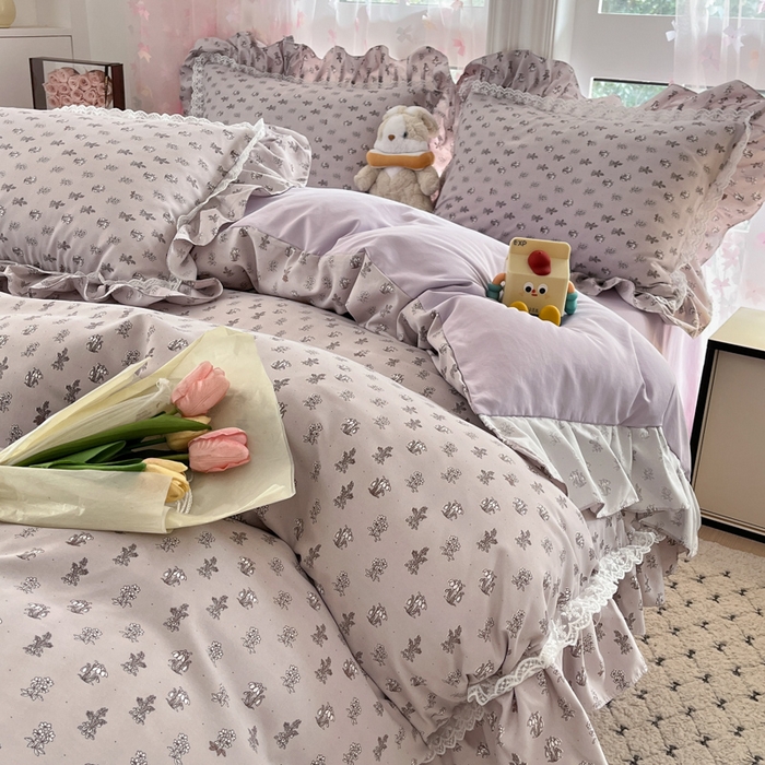 91家纺网 家纺一手货源 找家纺 畅畅家纺 2026新款春秋韩版A类公主风云柔棉工艺款花边四件套 梦影