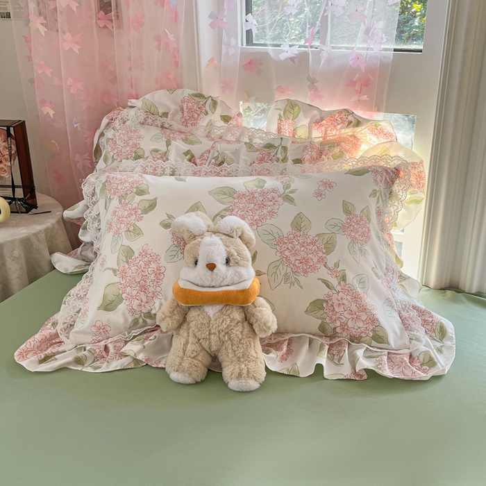 91家纺网 家纺一手货源 找家纺 畅畅家纺 2026新款春秋韩版A类公主风云柔棉工艺款花边四件套 粉樱轻舞