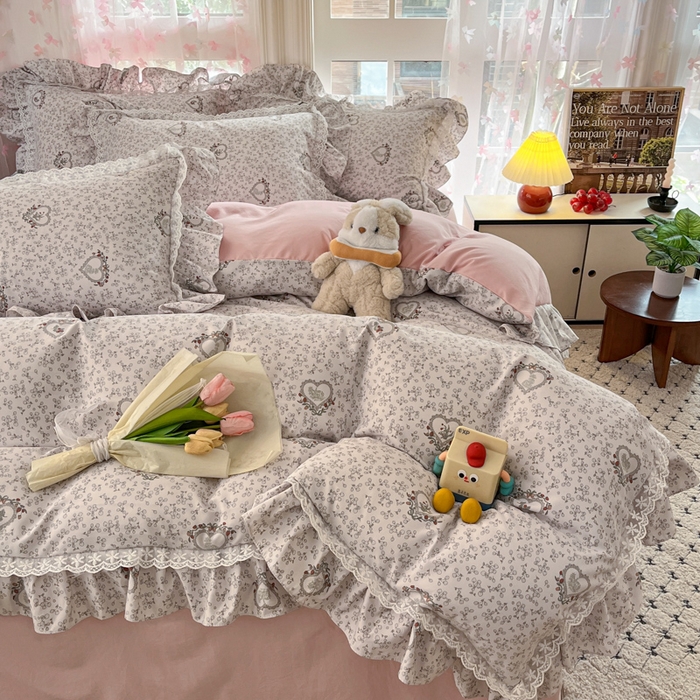 91家纺网 家纺一手货源 找家纺 畅畅家纺 2026新款春秋韩版A类公主风云柔棉工艺款花边四件套 浅梦心花