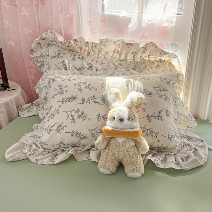 91家纺网 家纺一手货源 找家纺 畅畅家纺 2026新款春秋韩版A类公主风云柔棉工艺款花边四件套 浅花轻语