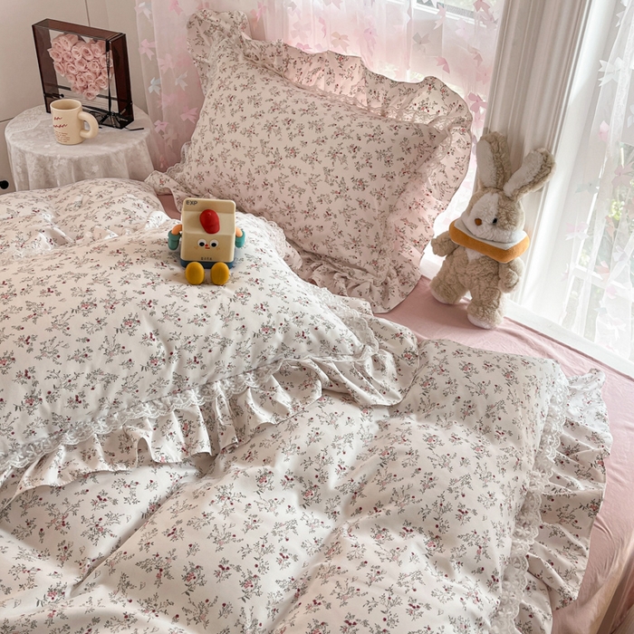 91家纺网 家纺一手货源 找家纺 畅畅家纺 2026新款春秋韩版A类公主风云柔棉工艺款花边四件套 浅韵醉花梦