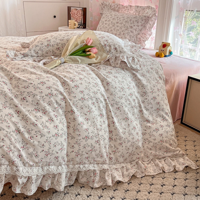 91家纺网 家纺一手货源 找家纺 畅畅家纺 2026新款春秋韩版A类公主风云柔棉工艺款花边四件套 浅韵醉花梦