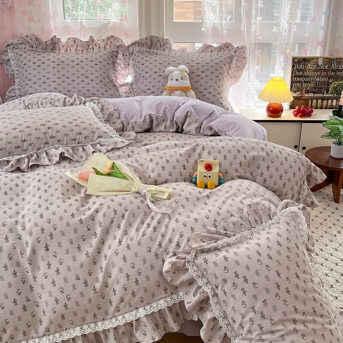 91家纺网 家纺一手货源 找家纺 畅畅家纺 2026新款春秋韩版A类公主风云柔棉工艺款花边四件套 梦影