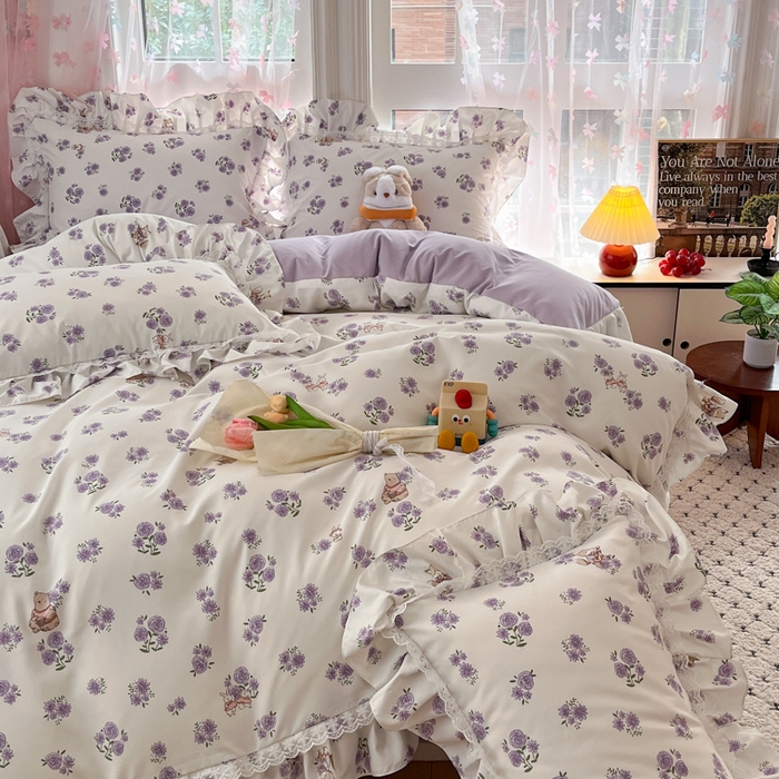 91家纺网 家纺一手货源 找家纺 畅畅家纺 2026新款春秋韩版A类公主风云柔棉工艺款花边四件套 月华