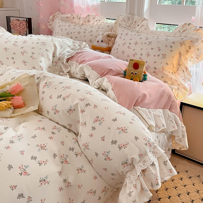 91家纺网 家纺一手货源 找家纺 畅畅家纺 2026新款春秋韩版A类公主风云柔棉工艺款花边四件套 柔梦繁花