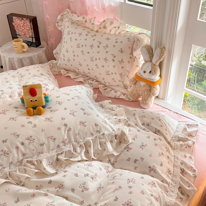 91家纺网 家纺一手货源 找家纺 畅畅家纺 2026新款春秋韩版A类公主风云柔棉工艺款花边四件套 柔梦繁花
