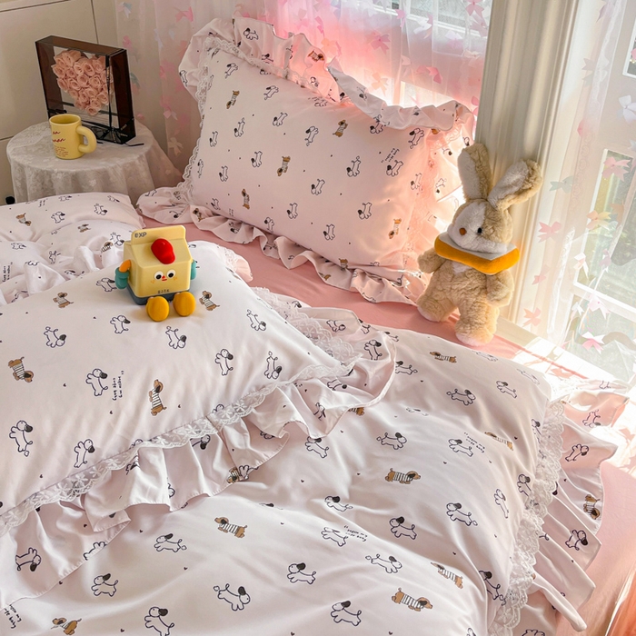 91家纺网 家纺一手货源 找家纺 畅畅家纺 2026新款春秋韩版A类公主风云柔棉工艺款花边四件套 腊肠乐园