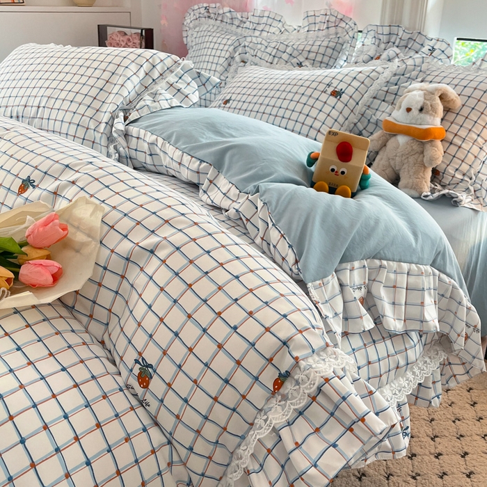 91家纺网 家纺一手货源 找家纺 畅畅家纺 2026新款春秋韩版A类公主风云柔棉工艺款花边四件套 梅格清梦