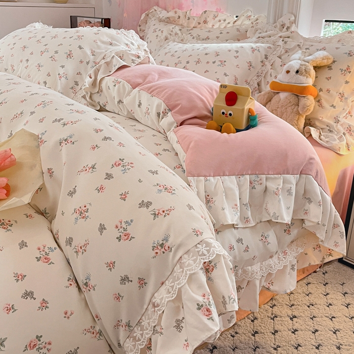 91家纺网 家纺一手货源 找家纺 畅畅家纺 2026新款春秋韩版A类公主风云柔棉工艺款花边四件套 柔梦繁花