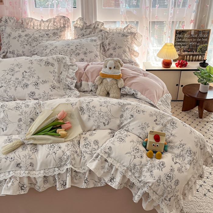 91家纺网 家纺一手货源 找家纺 畅畅家纺 2026新款春秋韩版A类公主风云柔棉工艺款花边四件套 雅花轻梦