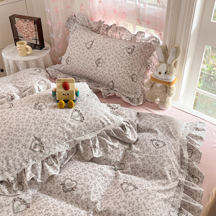 91家纺网 家纺一手货源 找家纺 畅畅家纺 2026新款春秋韩版A类公主风云柔棉工艺款花边四件套 浅梦心花