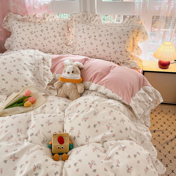 91家纺网 家纺一手货源 找家纺 畅畅家纺 2026新款春秋韩版A类公主风云柔棉工艺款花边四件套 柔梦繁花