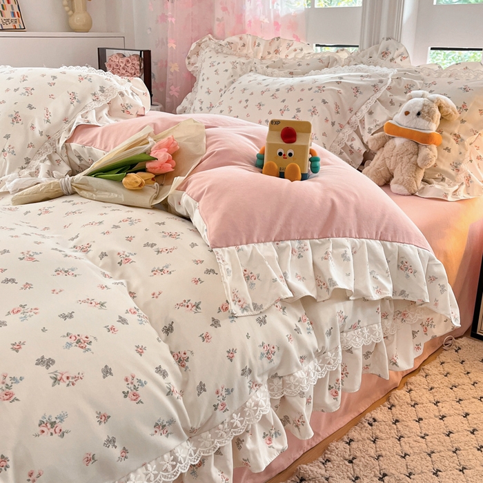 91家纺网 家纺一手货源 找家纺 畅畅家纺 2026新款春秋韩版A类公主风云柔棉工艺款花边四件套 柔梦繁花