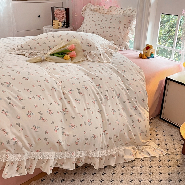 91家纺网 家纺一手货源 找家纺 畅畅家纺 2026新款春秋韩版A类公主风云柔棉工艺款花边四件套 柔梦繁花