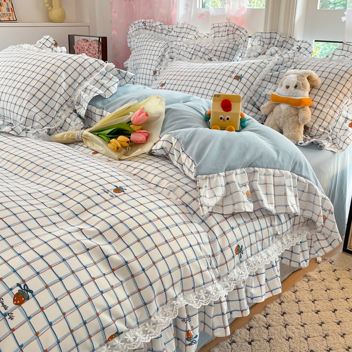 91家纺网 家纺一手货源 找家纺 畅畅家纺 2026新款春秋韩版A类公主风云柔棉工艺款花边四件套 梅格清梦