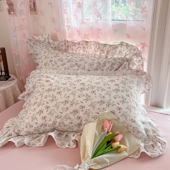 91家纺网 家纺一手货源 找家纺 畅畅家纺 2026新款春秋韩版A类公主风云柔棉工艺款花边四件套 浅韵醉花梦