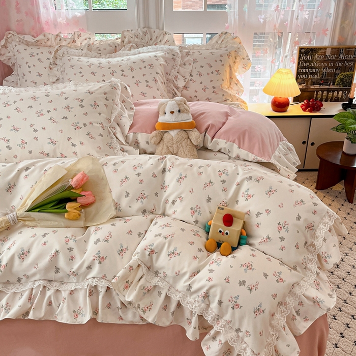 91家纺网 家纺一手货源 找家纺 畅畅家纺 2026新款春秋韩版A类公主风云柔棉工艺款花边四件套 柔梦繁花