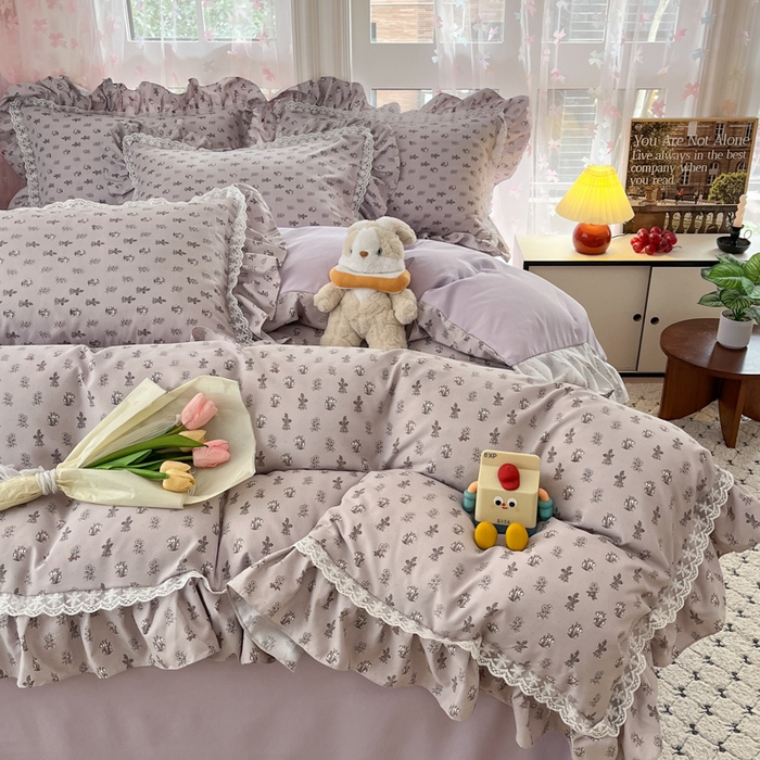 91家纺网 家纺一手货源 找家纺 畅畅家纺 2026新款春秋韩版A类公主风云柔棉工艺款花边四件套 梦影