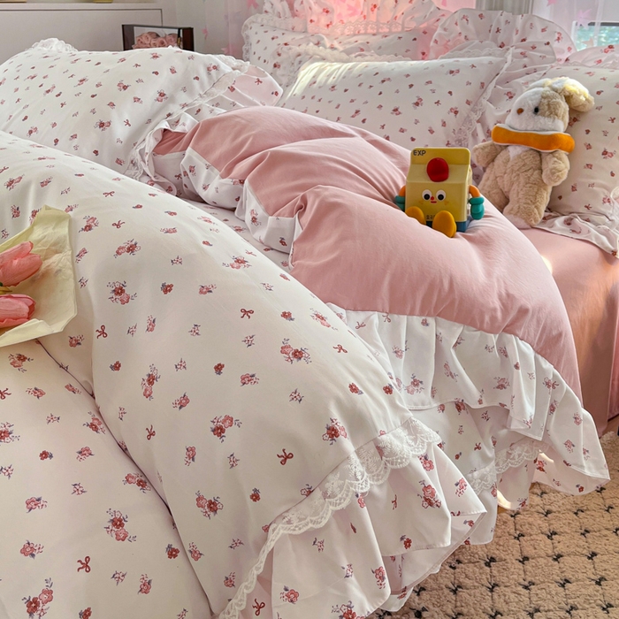 91家纺网 家纺一手货源 找家纺 畅畅家纺 2026新款春秋韩版A类公主风云柔棉工艺款花边四件套 星芒玫瑰庭