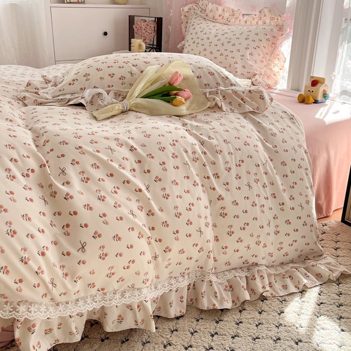 91家纺网 家纺一手货源 找家纺 畅畅家纺 2026新款春秋韩版A类公主风云柔棉工艺款花边四件套 樱花镜