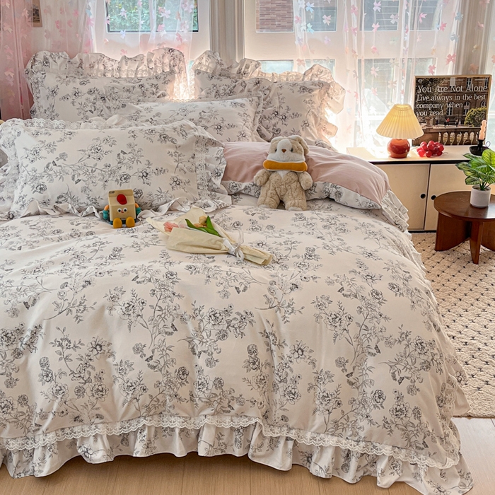91家纺网 家纺一手货源 找家纺 畅畅家纺 2026新款春秋韩版A类公主风云柔棉工艺款花边四件套 雅花轻梦