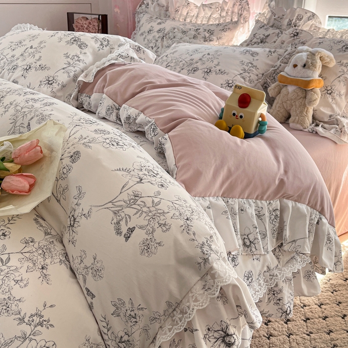 91家纺网 家纺一手货源 找家纺 畅畅家纺 2026新款春秋韩版A类公主风云柔棉工艺款花边四件套 雅花轻梦