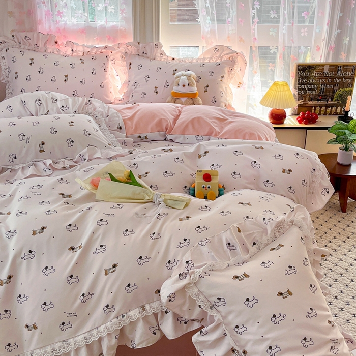 91家纺网 家纺一手货源 找家纺 畅畅家纺 2026新款春秋韩版A类公主风云柔棉工艺款花边四件套 腊肠乐园