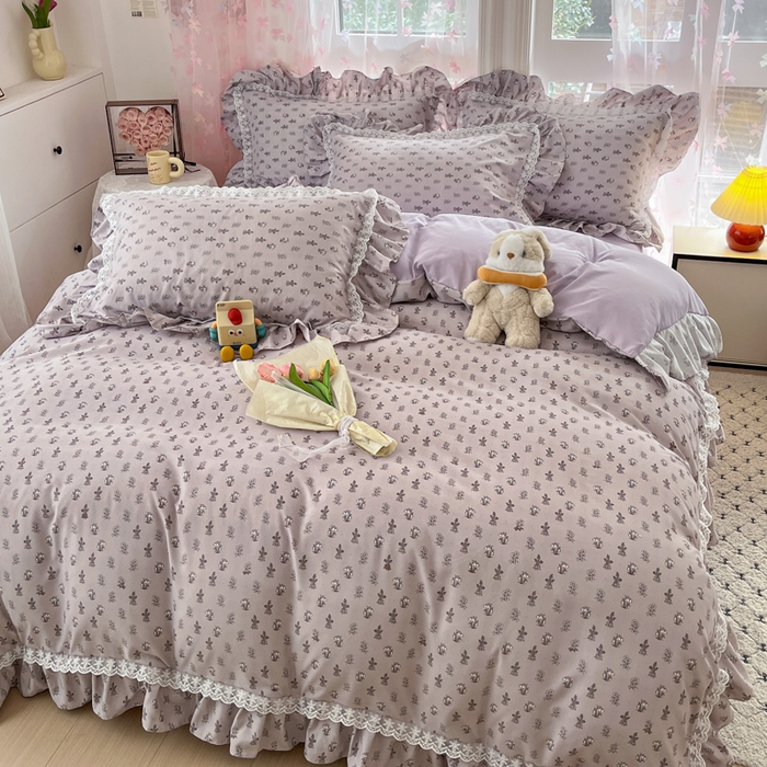 91家纺网 家纺一手货源 找家纺 畅畅家纺 2026新款春秋韩版A类公主风云柔棉工艺款花边四件套 梦影