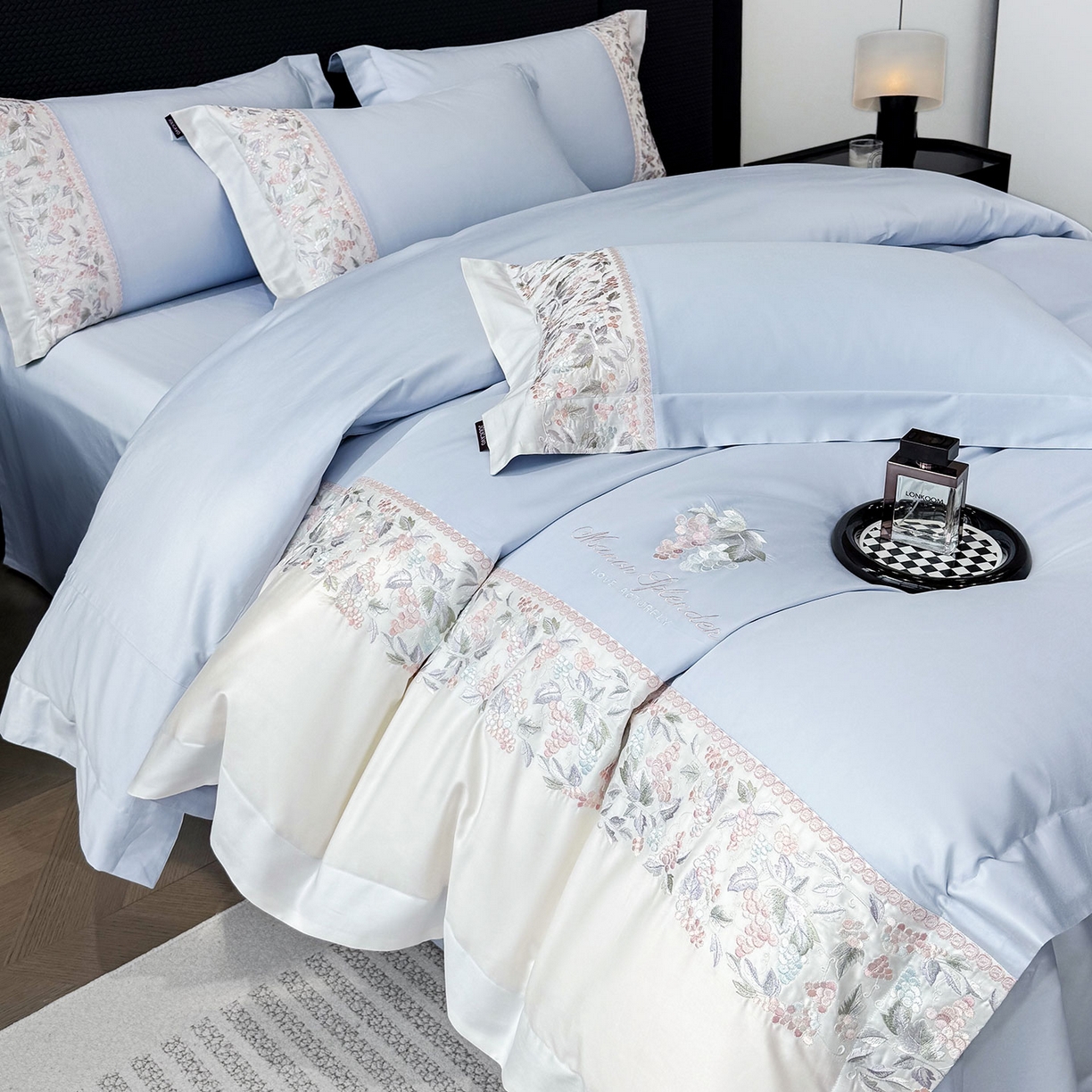 91家纺网 家纺一手货源 找家纺 （总）2026新品100支贡缎长绒棉纯棉四件套全棉重工刺绣被套床单床笠新品四季款轻奢风