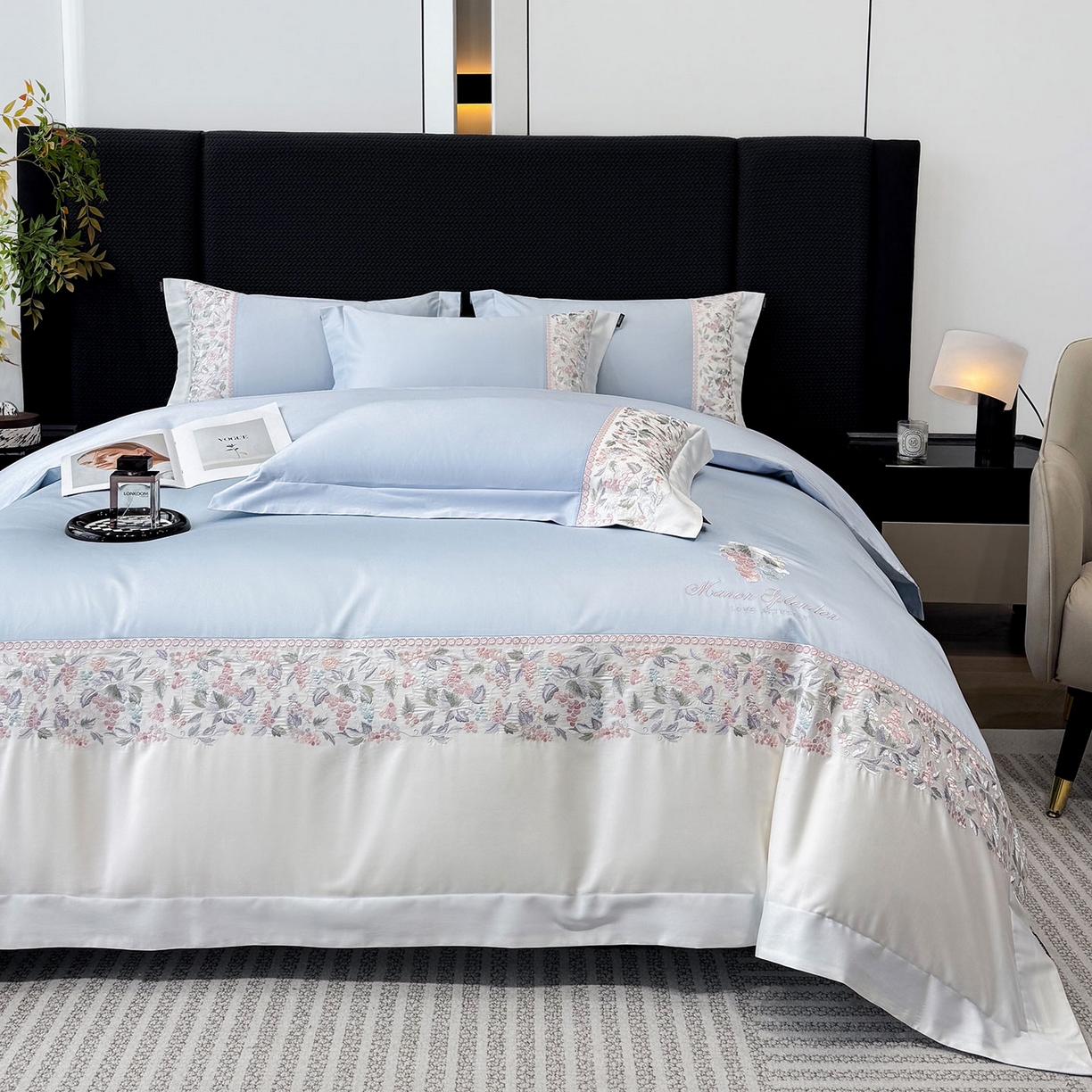 91家纺网 家纺一手货源 找家纺 （总）2026新品100支贡缎长绒棉纯棉四件套全棉重工刺绣被套床单床笠新品四季款轻奢风