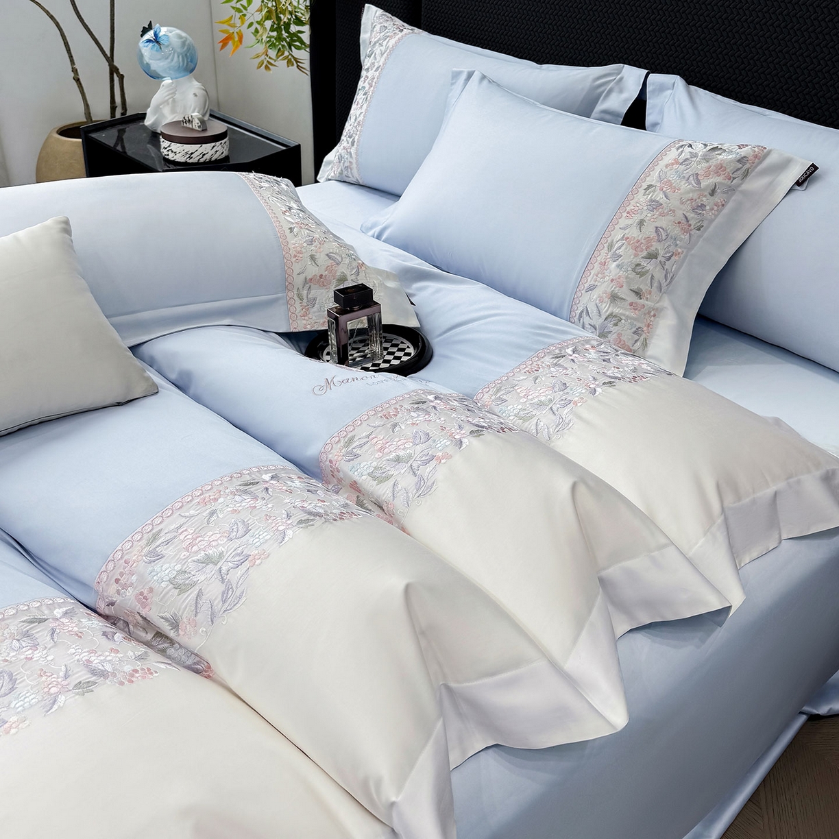 91家纺网 家纺一手货源 找家纺 （总）2026新品100支贡缎长绒棉纯棉四件套全棉重工刺绣被套床单床笠新品四季款轻奢风