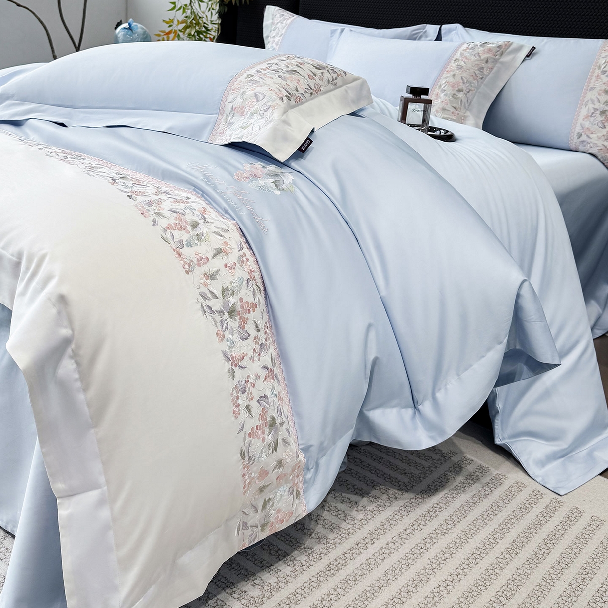 91家纺网 家纺一手货源 找家纺 （总）2026新品100支贡缎长绒棉纯棉四件套全棉重工刺绣被套床单床笠新品四季款轻奢风