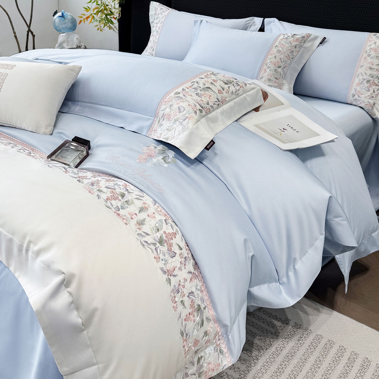 91家纺网 家纺一手货源 找家纺 （总）2026新品100支贡缎长绒棉纯棉四件套全棉重工刺绣被套床单床笠新品四季款轻奢风