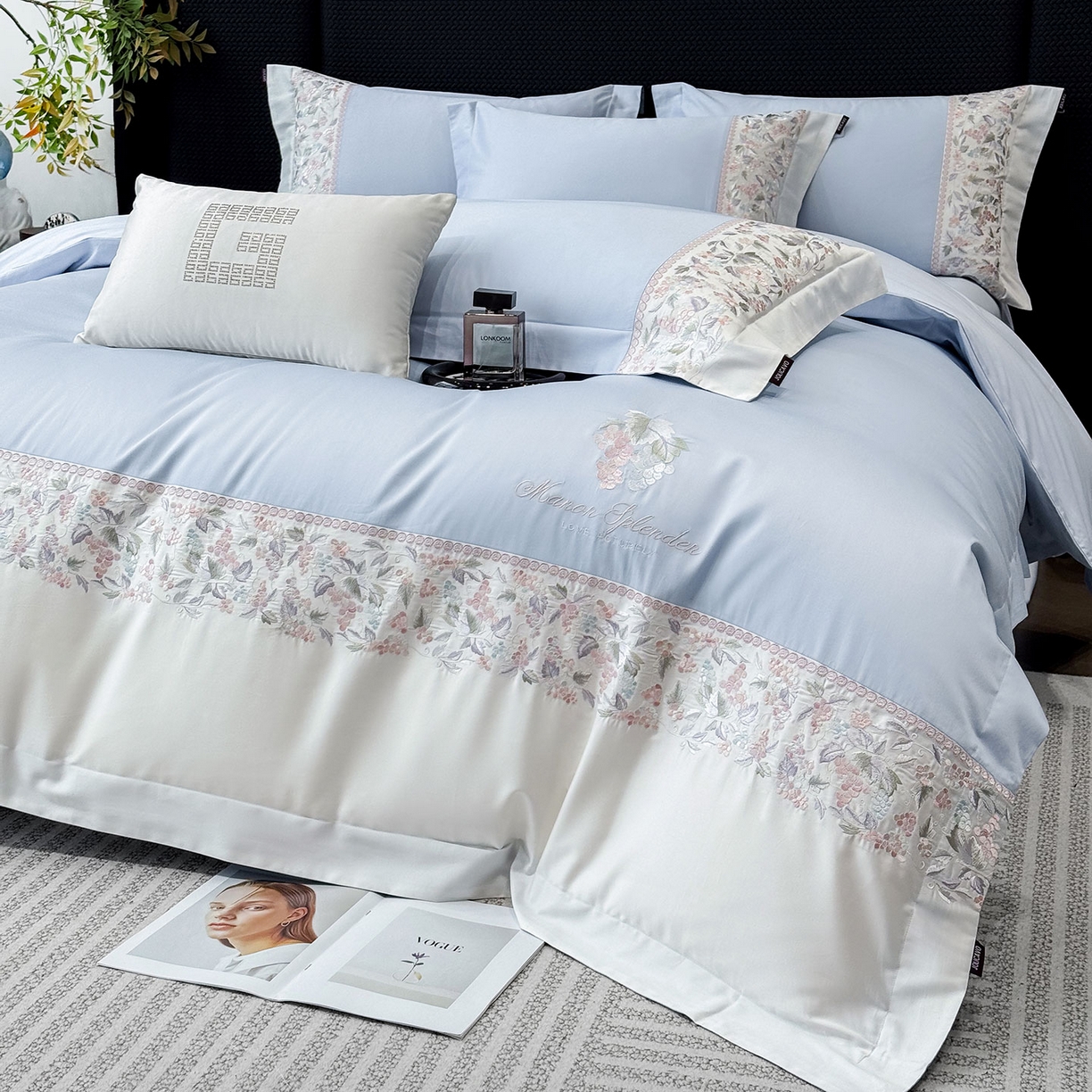 91家纺网 家纺一手货源 找家纺 （总）2026新品100支贡缎长绒棉纯棉四件套全棉重工刺绣被套床单床笠新品四季款轻奢风