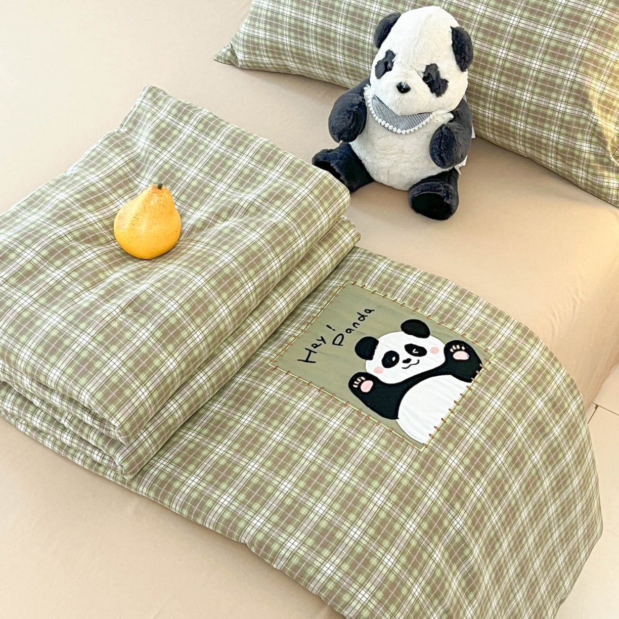 91家纺网 家纺一手货源 找家纺 一加一 2026春夏新款云小棉贴布绣花大豆夏凉被空调被夏被四件套 抹茶熊猫