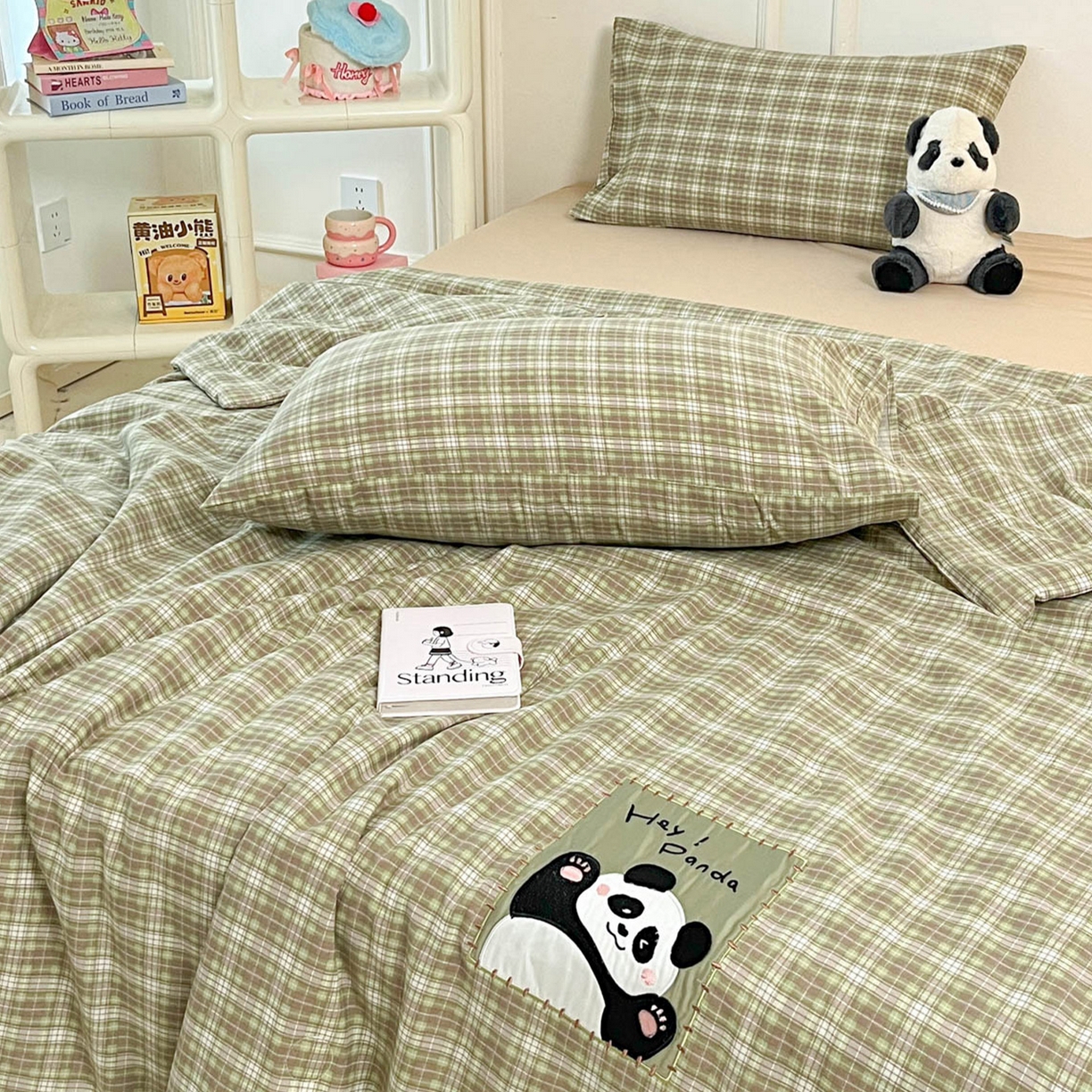 91家纺网 家纺一手货源 找家纺 一加一 2026春夏新款云小棉贴布绣花大豆夏凉被空调被夏被四件套 抹茶熊猫