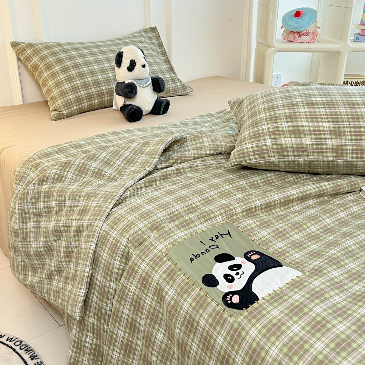 91家纺网 家纺一手货源 找家纺 一加一 2026春夏新款云小棉贴布绣花大豆夏凉被空调被夏被四件套 抹茶熊猫