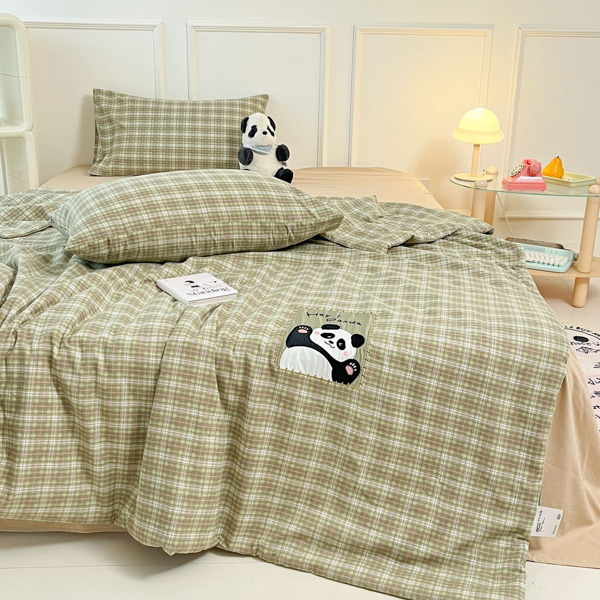 91家纺网 家纺一手货源 找家纺 一加一 2026春夏新款云小棉贴布绣花大豆夏凉被空调被夏被四件套 抹茶熊猫