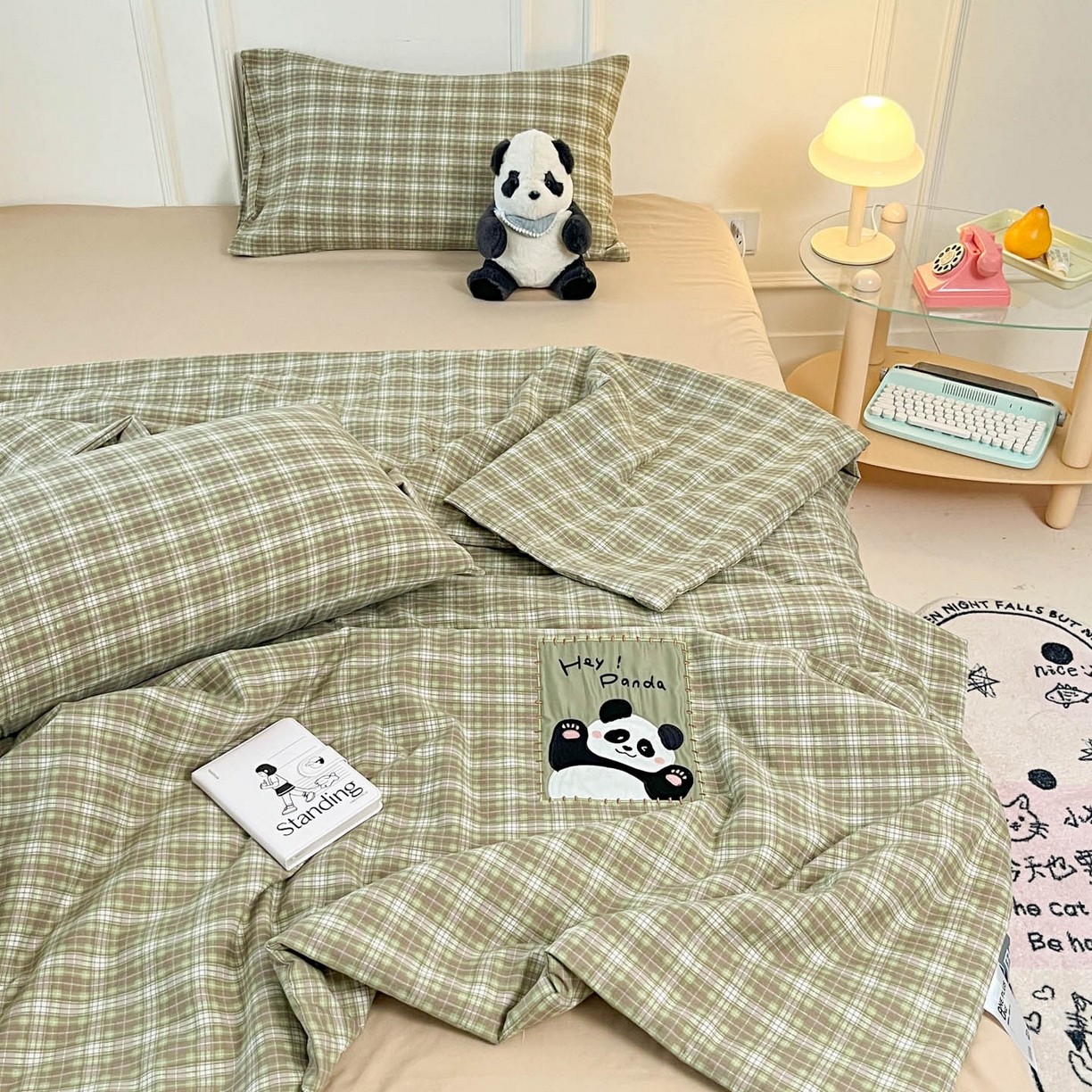 91家纺网 家纺一手货源 找家纺 一加一 2026春夏新款云小棉贴布绣花大豆夏凉被空调被夏被四件套 抹茶熊猫