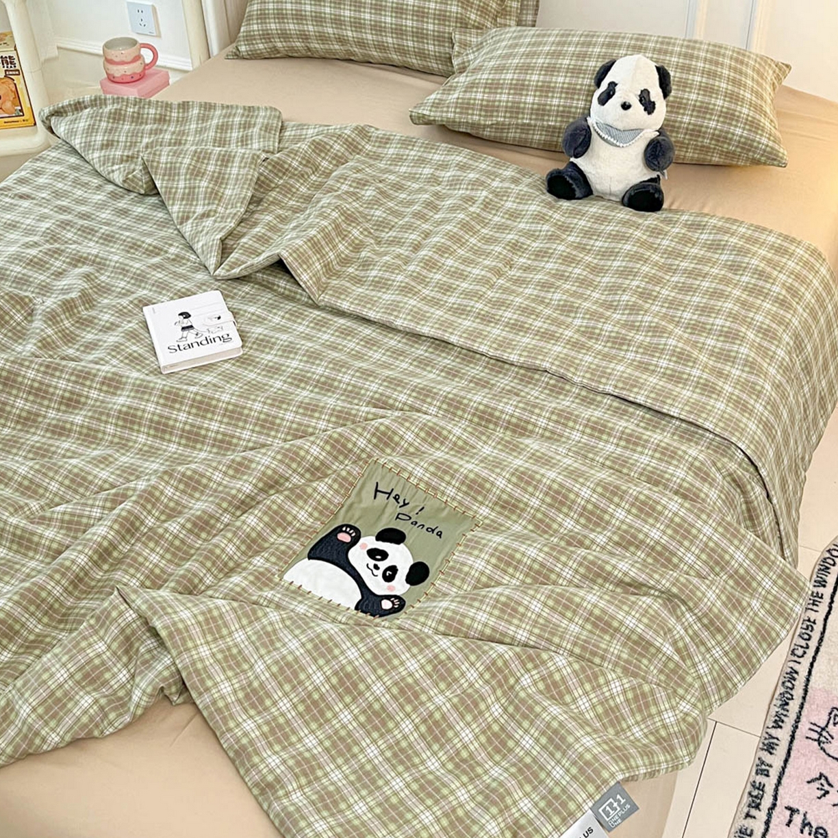 91家纺网 家纺一手货源 找家纺 一加一 2026春夏新款云小棉贴布绣花大豆夏凉被空调被夏被四件套 抹茶熊猫