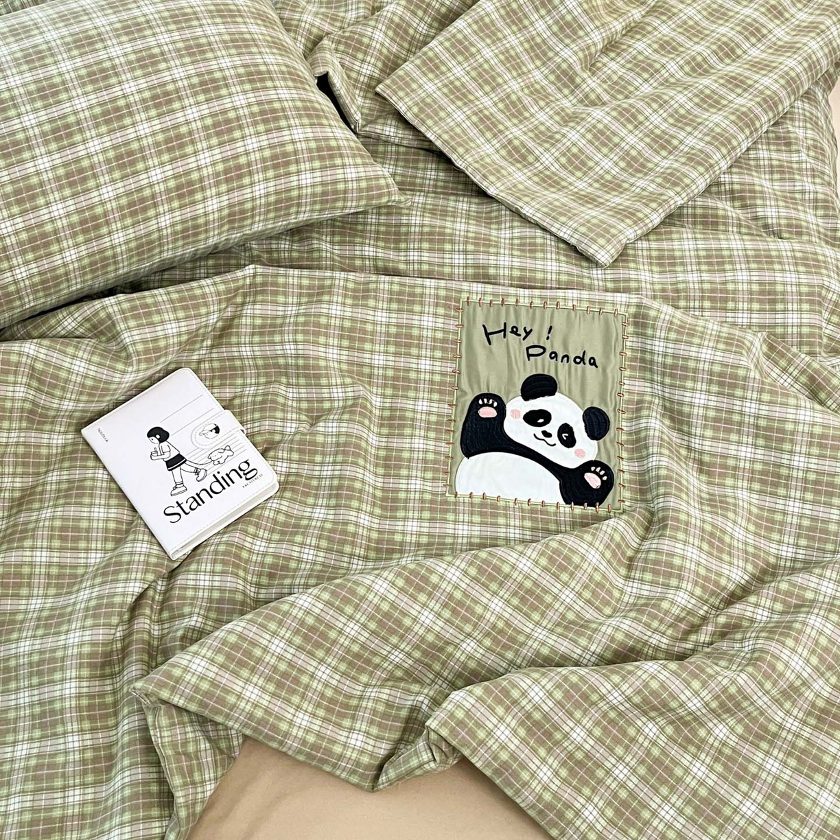 91家纺网 家纺一手货源 找家纺 一加一 2026春夏新款云小棉贴布绣花大豆夏凉被空调被夏被四件套 抹茶熊猫