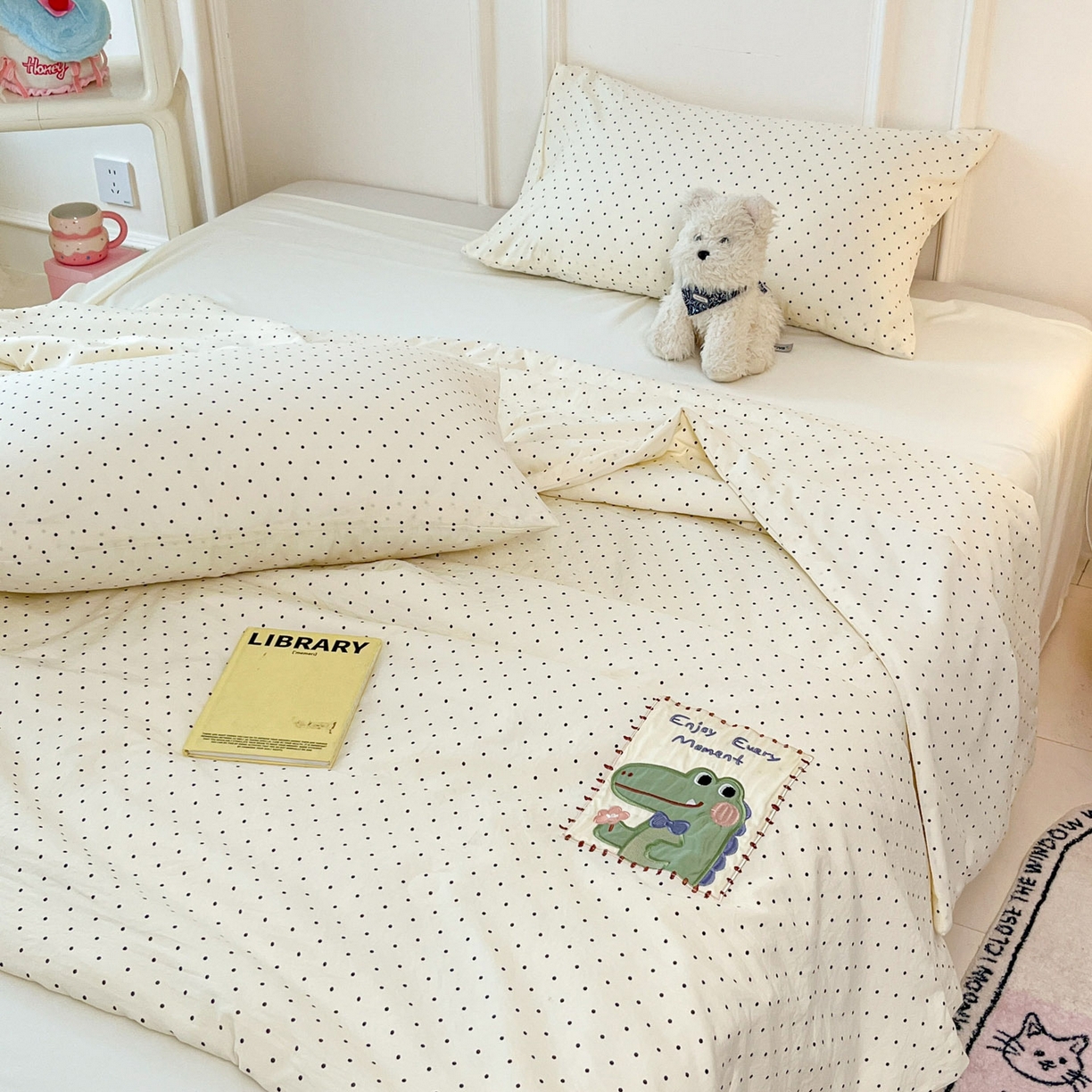 一加一 2026春夏新款云小棉贴布绣花大豆夏凉被空调被夏被四件套 奶油小鳄鱼