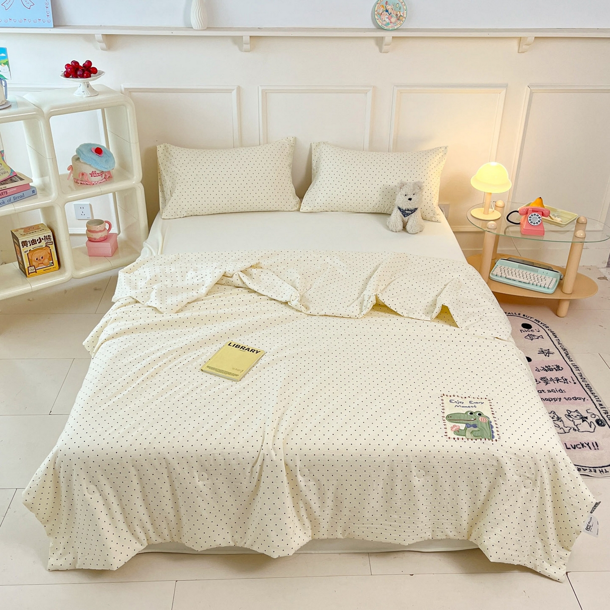 91家纺网 家纺一手货源 找家纺 一加一 2026春夏新款云小棉贴布绣花大豆夏凉被空调被夏被四件套 奶油小鳄鱼