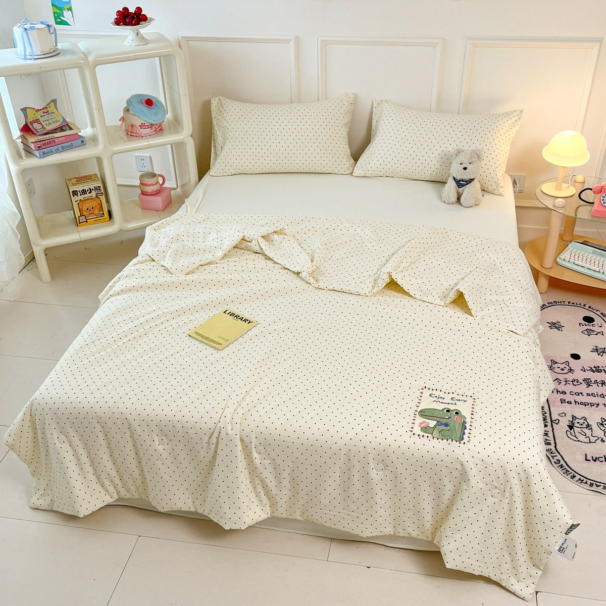 91家纺网 家纺一手货源 找家纺 一加一 2026春夏新款云小棉贴布绣花大豆夏凉被空调被夏被四件套 奶油小鳄鱼