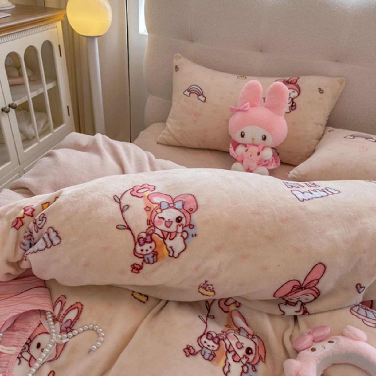 91家纺网 家纺一手货源 找家纺 欧妮家纺 2025新款A类牛奶绒印花单被套-单件被套 美乐兔