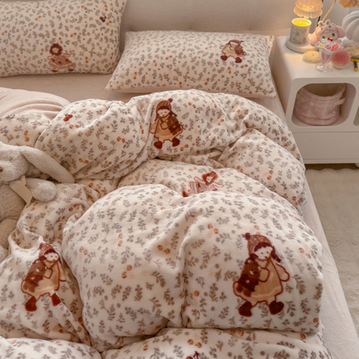 91家纺网 家纺一手货源 找家纺 欧妮家纺 2025新款A类牛奶绒印花单被套-单件被套 甜美女孩