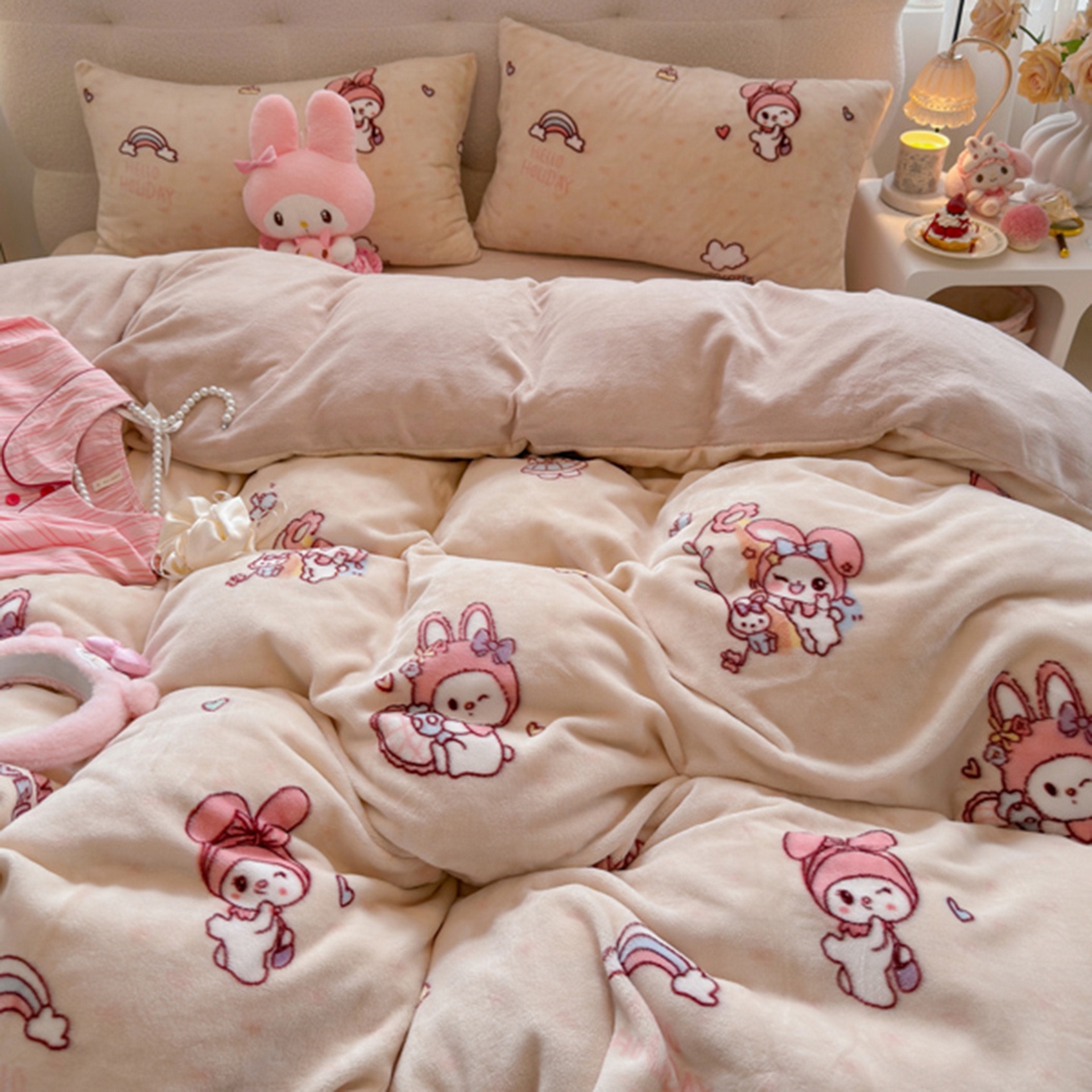 91家纺网 家纺一手货源 找家纺 欧妮家纺 2025新款A类牛奶绒印花单被套-单件被套 美乐兔