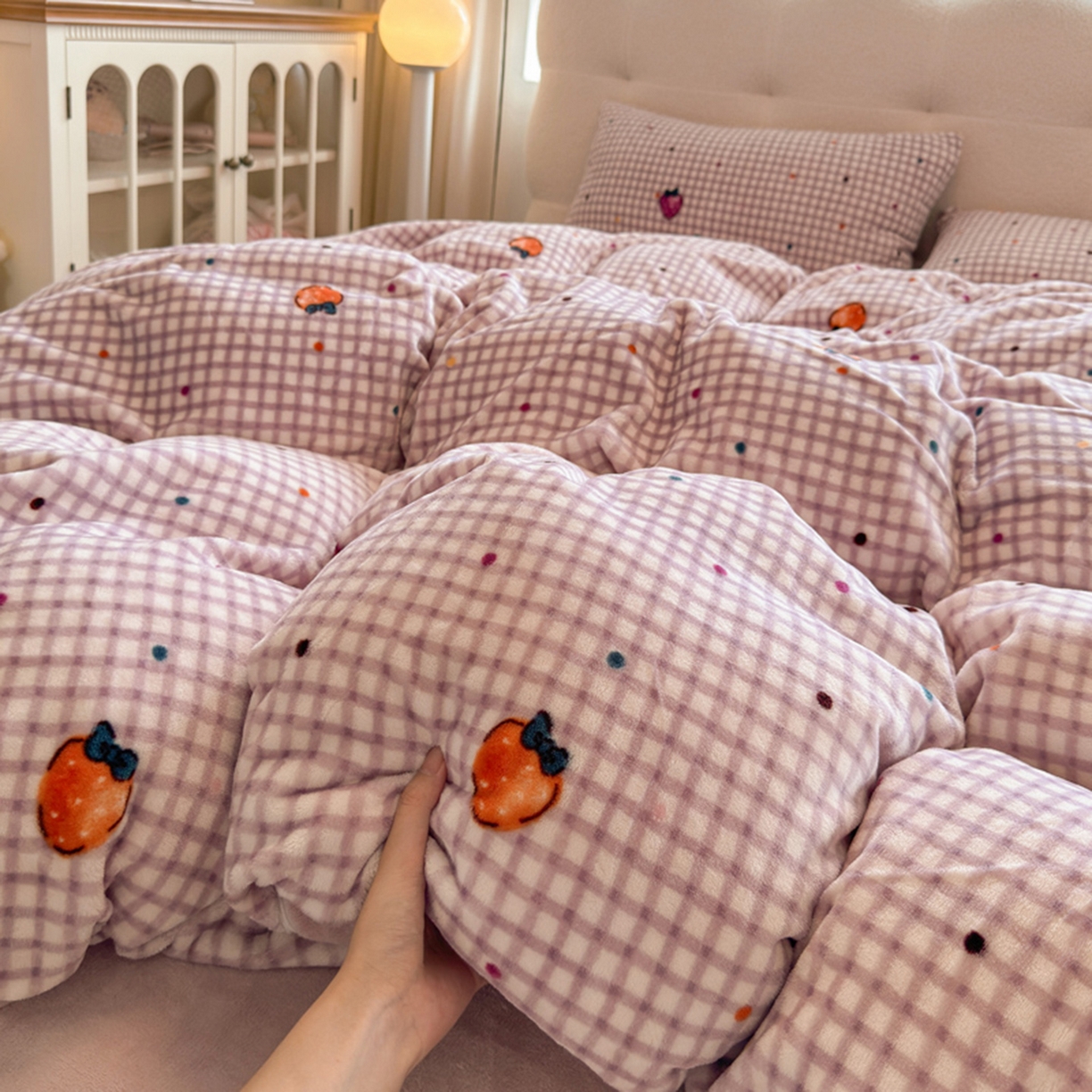 欧妮家纺 2025新款A类牛奶绒印花单被套-单件被套 彩色草莓