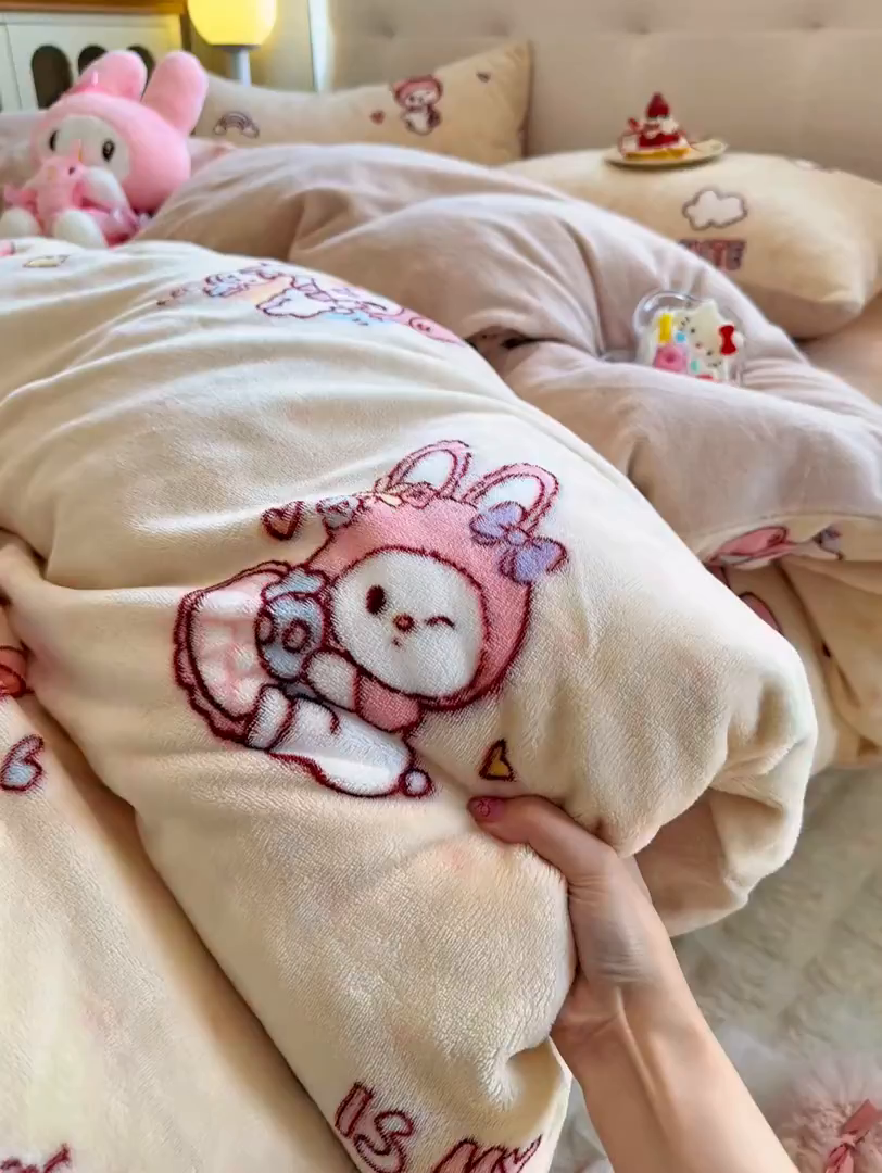 91家纺网 家纺一手货源 找家纺 欧妮家纺 2025新款A类牛奶绒印花单被套-单件被套 美乐兔