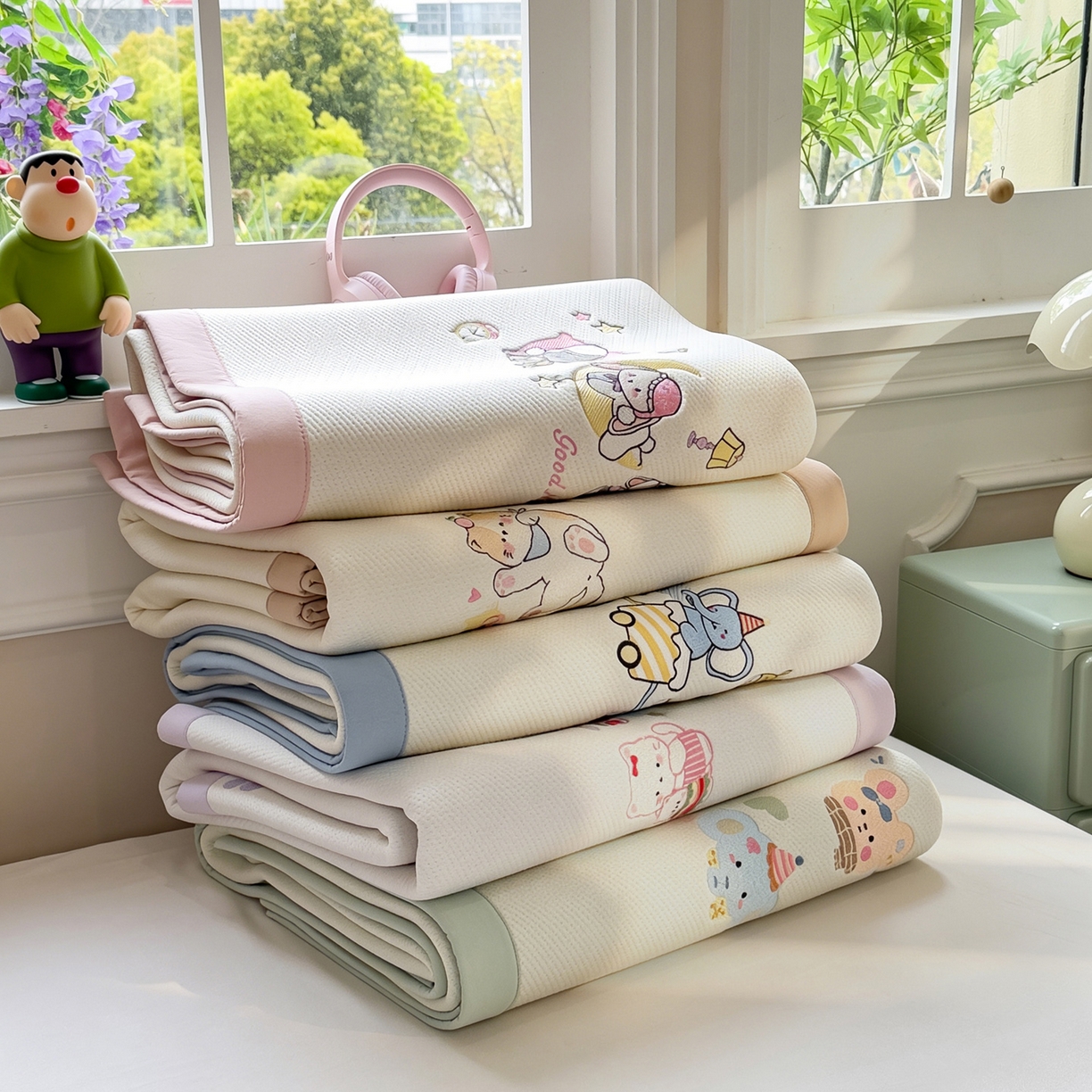 眠多宝（绒多宝） 2026新款卡通网红风系列凉豆豆三件套 凉豆豆印加绣系列 A类凉豆豆床席床笠--床席款 组合图